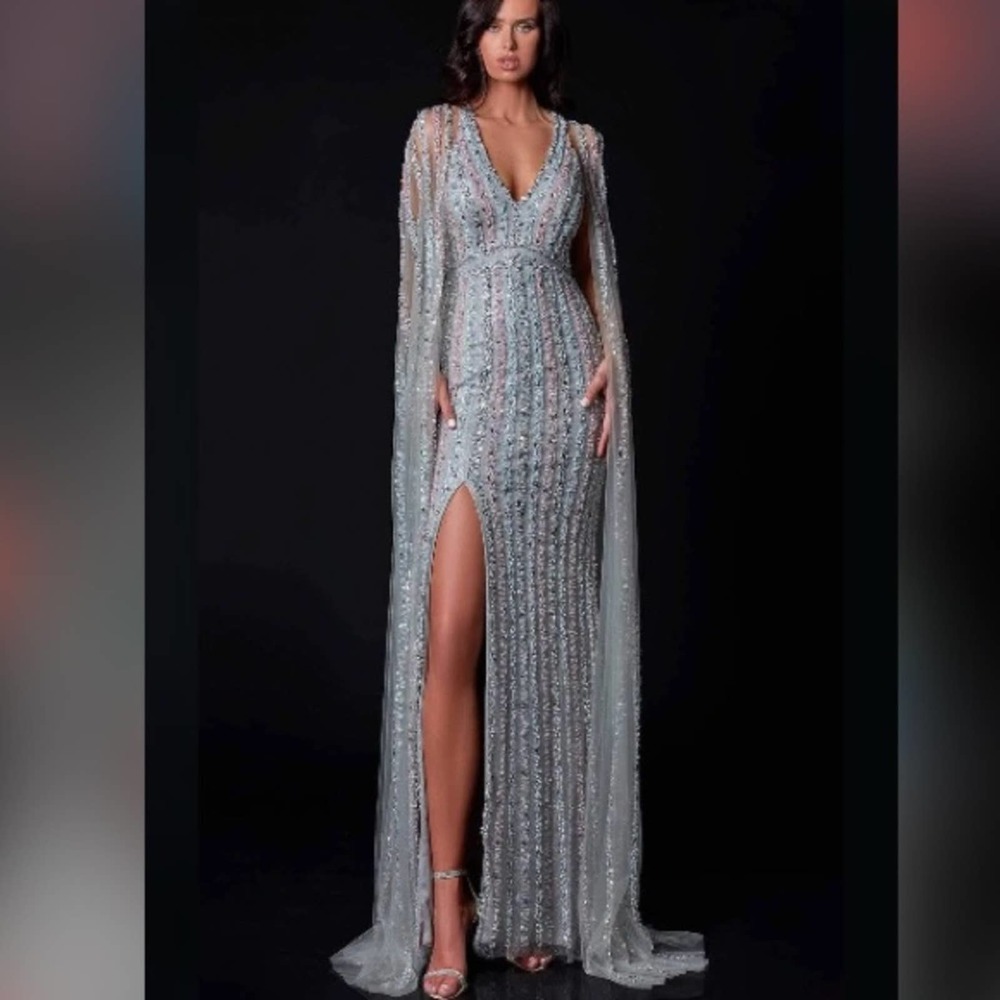 TERANI PAGEANT COLLECTION 2111GL5059 NWT gorgeous silver blush dress gown 10